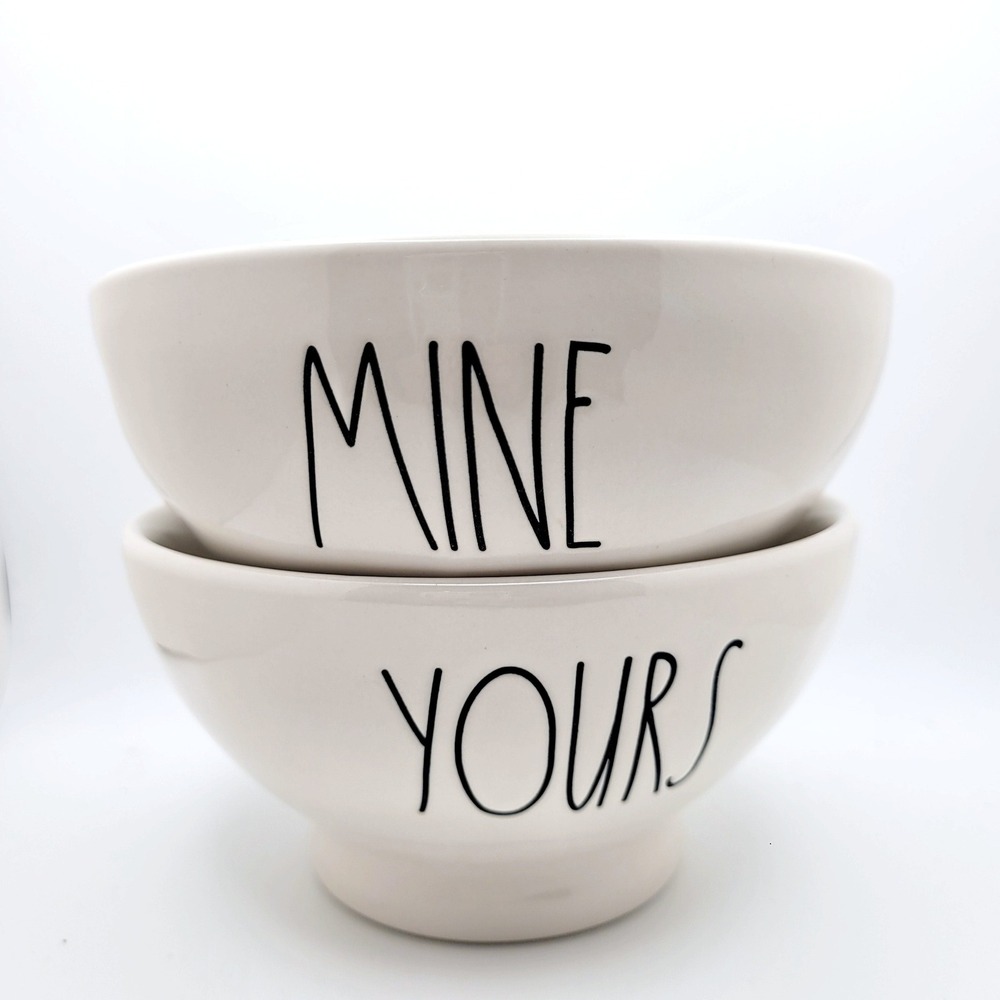 Rae Dunn Mine Yours Ceramic Bowls Set Cereal Soup Salad Couple Farmhouse